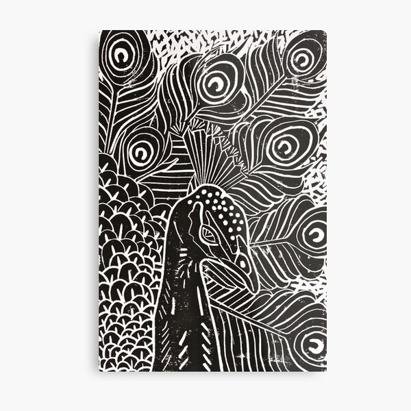 Item preview, Peacock Linocut in Black designed and sold by Adam Regester.