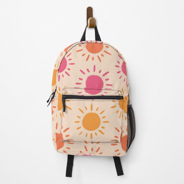 Groovy Retro Sun Pattern - Tan Orange Pink Palette Backpack