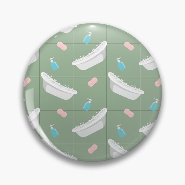 Item preview, Seamless vector pattern of bath tubs, soap bubbles and sponges against olive tiled wall designed and sold by Familyshmot.