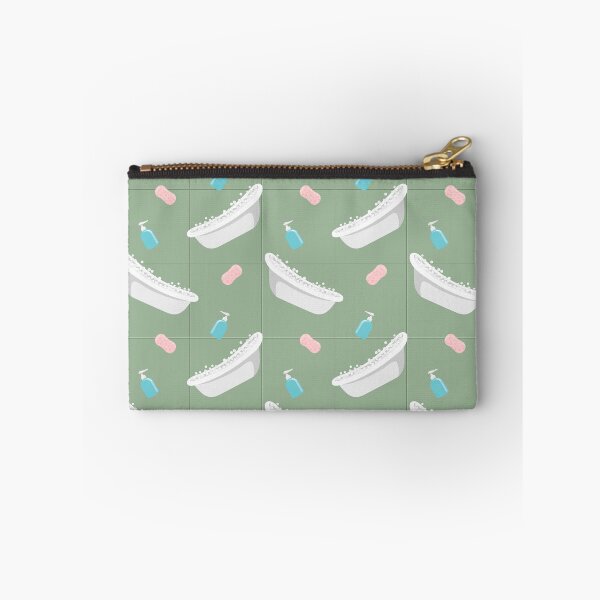 Item preview, Seamless vector pattern of bath tubs, soap bubbles and sponges against olive tiled wall designed and sold by Familyshmot.