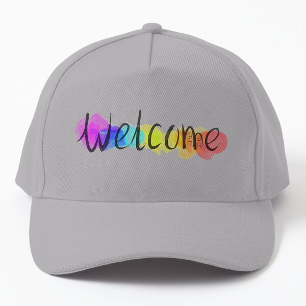 Welcome - Hand-Lettered Design on a Rainbow Background Baseball Cap