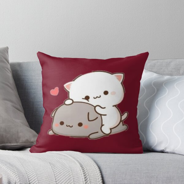 Item preview, two cats, white sitting on gray, playing next to a red heart designed and sold by filon19931.