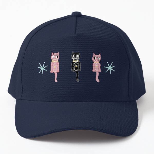 Mid-Century Kitty Cat Clock 1950s Vintage Retro Inspired Baseball Cap