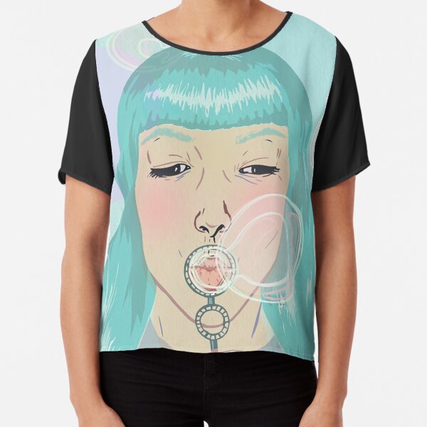 Blue Girl Blowing Bubbles Chiffon Top