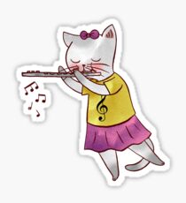 Jazzy Girl Kitten Playing Flute Sticker