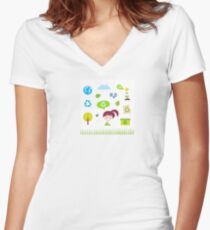 Recycle, nature and ecology icons isolated on white background Women's Fitted V-Neck T-Shirt