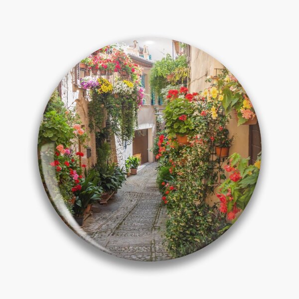 Item preview, Flowers in ancient street located in Spello village. Umbria Region, Italy. designed and sold by Paolo Modena Photography - Fine Italian Art.