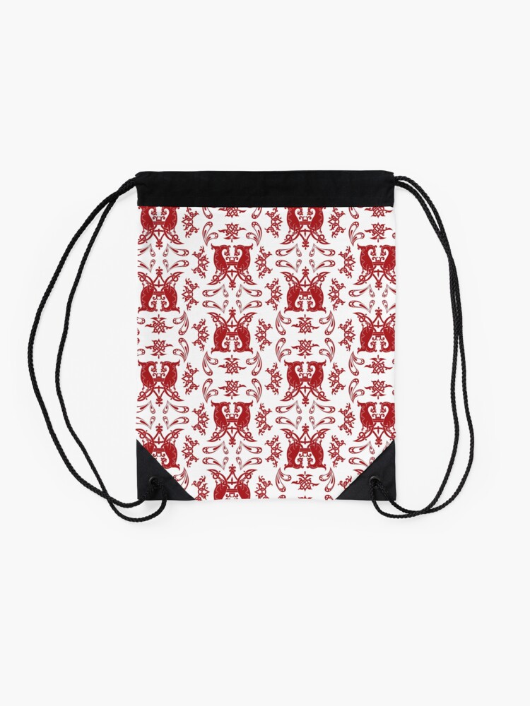 Alternate view of White + Red Slavic Patterns Drawstring Bag