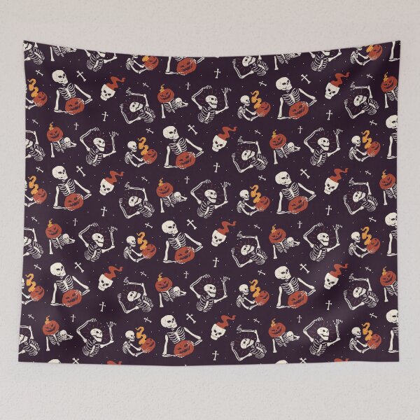 Item preview, Halloween Skeleton And Pumpkin Hand Drawn Pattern designed and sold by MnEmzStudio.