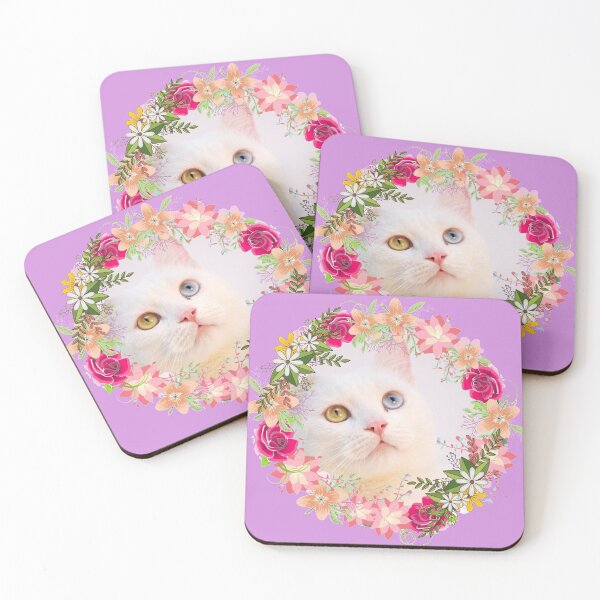 Item preview, White kitten with different eyes in flowers, a gift for girls and women, a gift for cat lovers. I love cats designed and sold by WolgaArt.