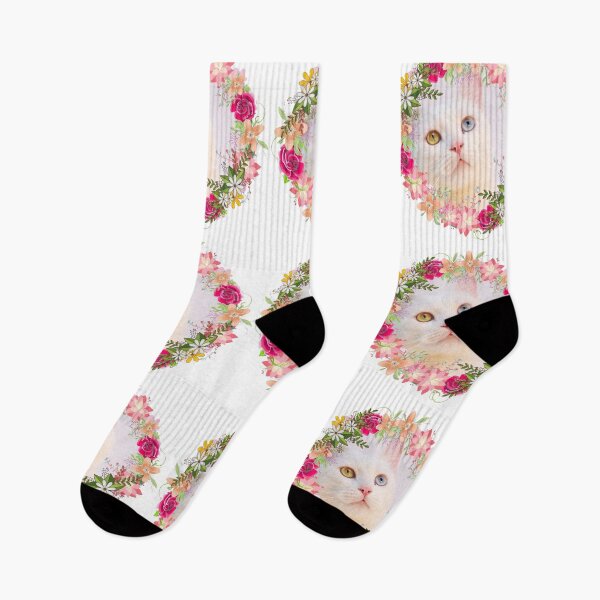Item preview, White kitten with different eyes in flowers, a gift for girls and women, a gift for cat lovers. I love cats designed and sold by WolgaArt.
