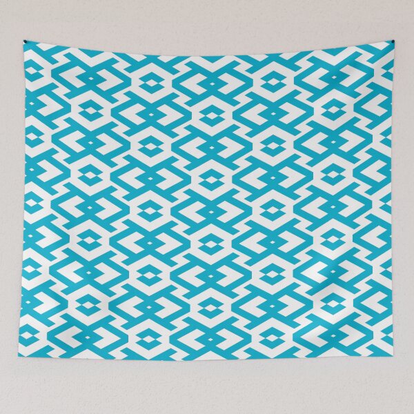 Item preview, Blue and White Art Deco Geometric Shape Pattern Pairs PANTONE Blue Atoll 16-4535 2022 Trending Color - Hue - Shade - Colour designed and sold by ColorOfTheYears.
