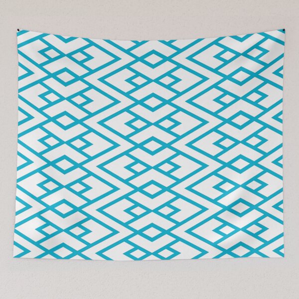Item preview, Blue and White Ornamental Diamond Shape Pattern Pairs PANTONE Blue Atoll 16-4535 2022 Trending Color - Hue - Shade - Colour designed and sold by ColorOfTheYears.