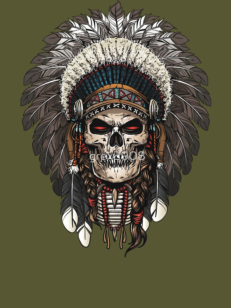 native american Indian Skull Sle Print T Shirt 