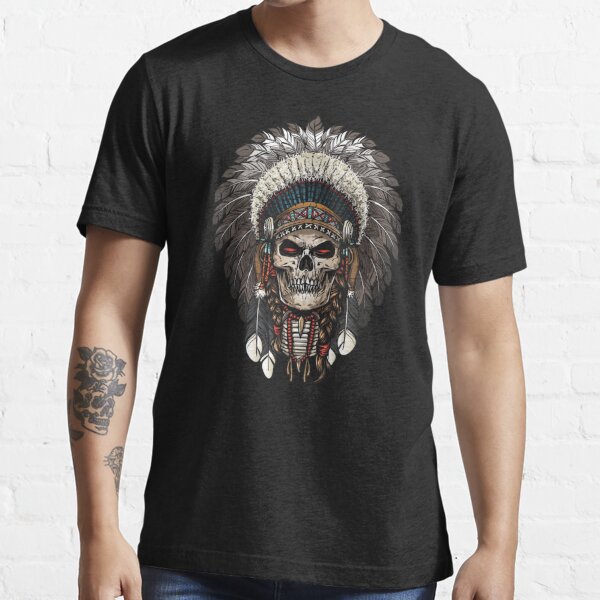 Native American Indian Skeleton Tomahawk Chief Asst Colors Mens Fitted Tee