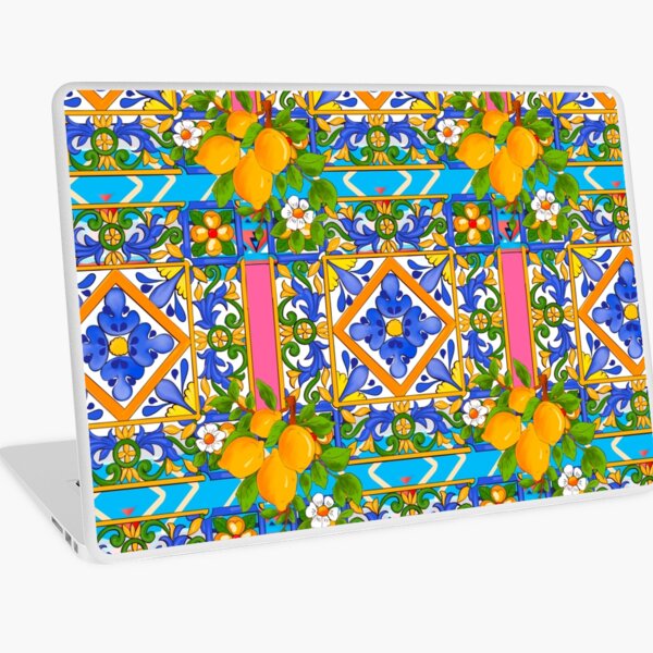 Aperçu de l'œuvre Été, agrumes, fond mosaïque, style méditerranéen, motif de fruits citronnés créée et vendue par MariaMarinova.