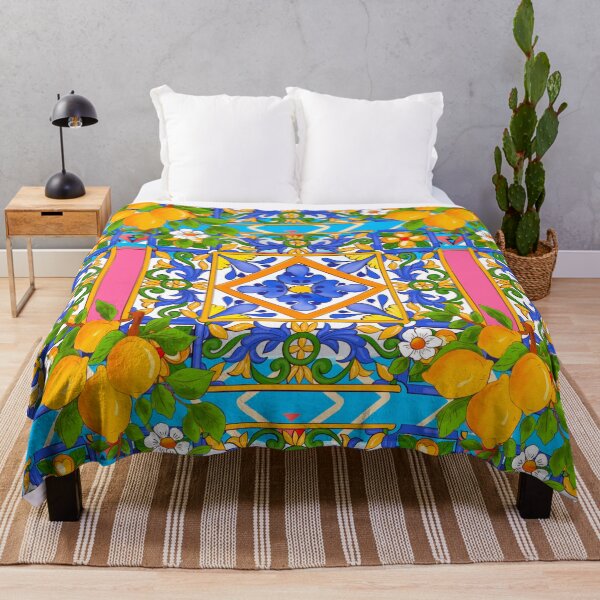 Vista previa del artículo con la obra «Verano, cítricos, fondo de mosaico, estilo mediterráneo, patrón de fruta de limón», diseñado y vendido por MariaMarinova.