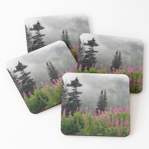 Item preview, Alaska Pines and Wildflowers Art Print. Tongass National Forest, Alaska Wilderness, Skagway, Scenic Mountain View, designed and sold by KarenZuk.