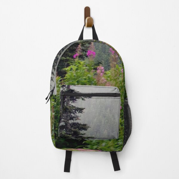 Item preview, Alaska Pines and Wildflowers Art Print. Tongass National Forest, Alaska Wilderness, Skagway, Scenic Mountain View, designed and sold by KarenZuk.