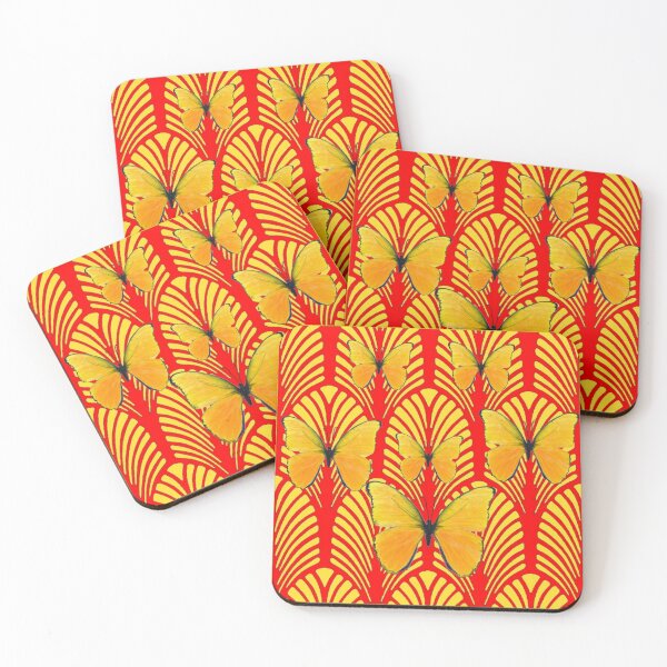 Item preview, RED-GOLDEN ART DECO ABSTRACT PATTERN BUTTERFLIES ART designed and sold by sharlesart.