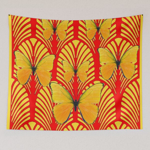 Item preview, RED-GOLDEN ART DECO ABSTRACT PATTERN BUTTERFLIES ART designed and sold by sharlesart.