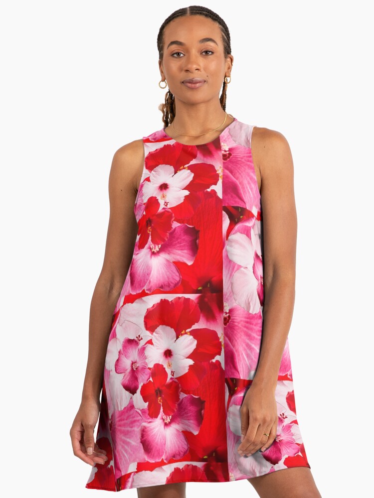 strapless open back dress Passion Pink Hibiscus Print Hawaiian Dress main image 0