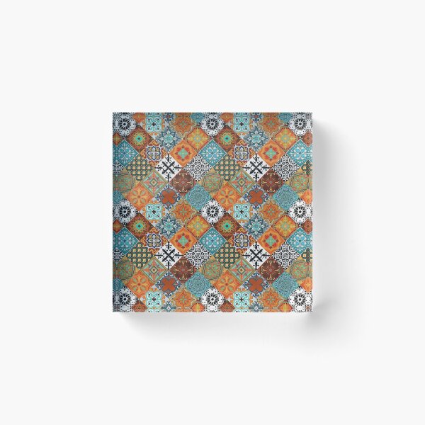 Item preview, Talavera Tiles rust orange aqua turquoise blue black white designed and sold by Delinda Graphic Studio.