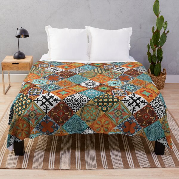 Item preview, Talavera Tiles rust orange aqua turquoise blue black white designed and sold by Delinda Graphic Studio.