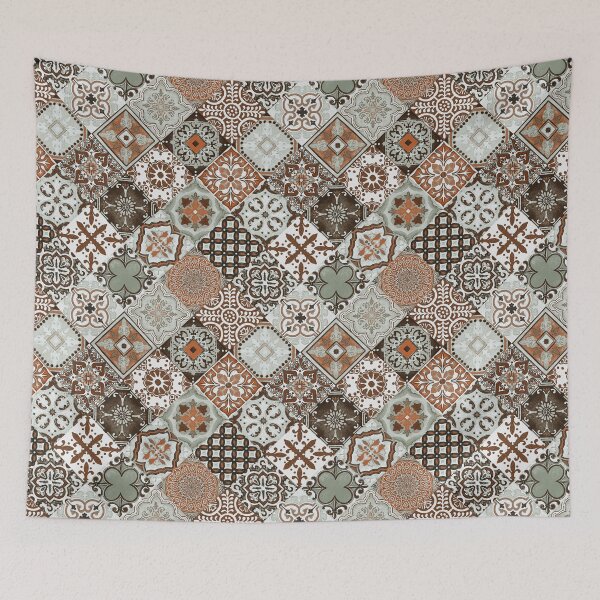Item preview, Talavera Tiles Sage Olive Green Rust Orange Brown Grey White designed and sold by Delinda Graphic Studio.