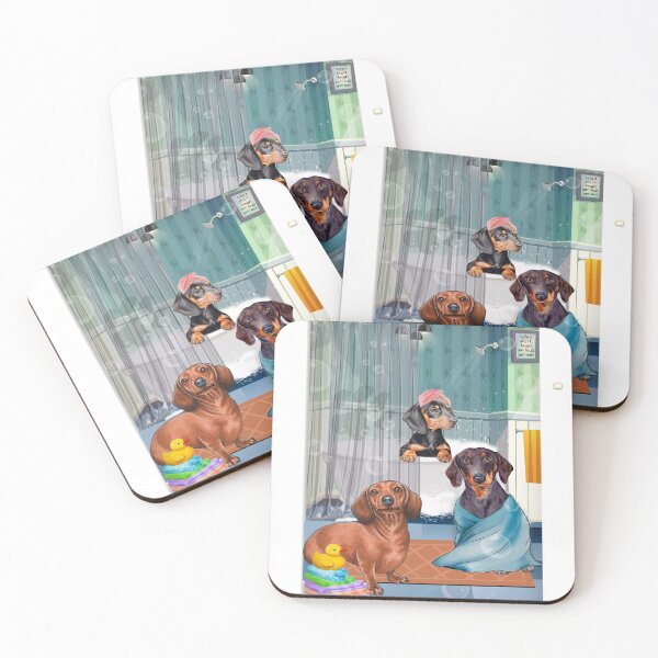 Item preview, Three Dachshunds In The Cool Bathroom designed and sold by Clitus.