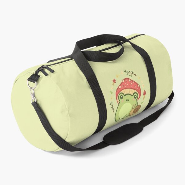 Super Cute Kawaii Frog with Toadstool Mushroom Hat Snail - Cottagecore Aesthetic Forggy Mushrooms - Amanita Muscaria Lover - Edgy Kidcore Chubby Frogge Art Duffle Bag