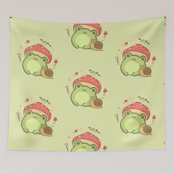Item preview, Cute Kawaii Frog with Toadstool Mushroom Hat and Snail: Cottagecore Aesthetic Love designed and sold by MinistryOfFrogs.