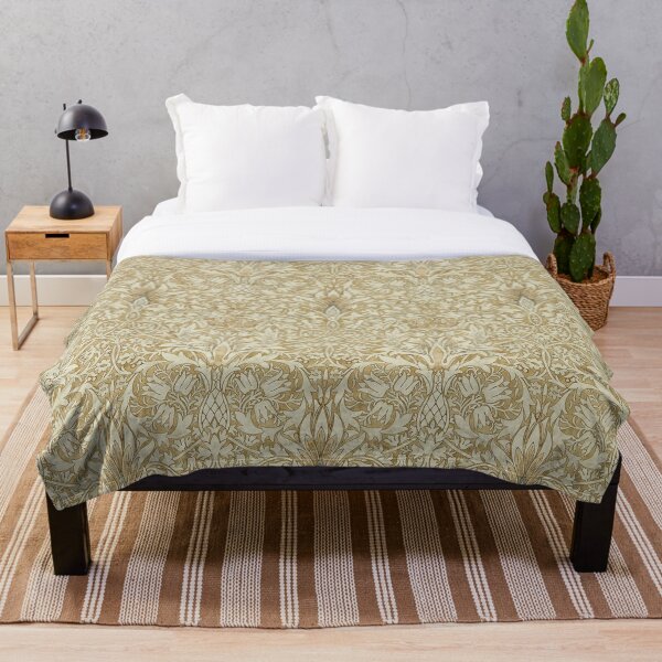 William Morris Snakeshead Gold Linen Pattern Throw Blanket