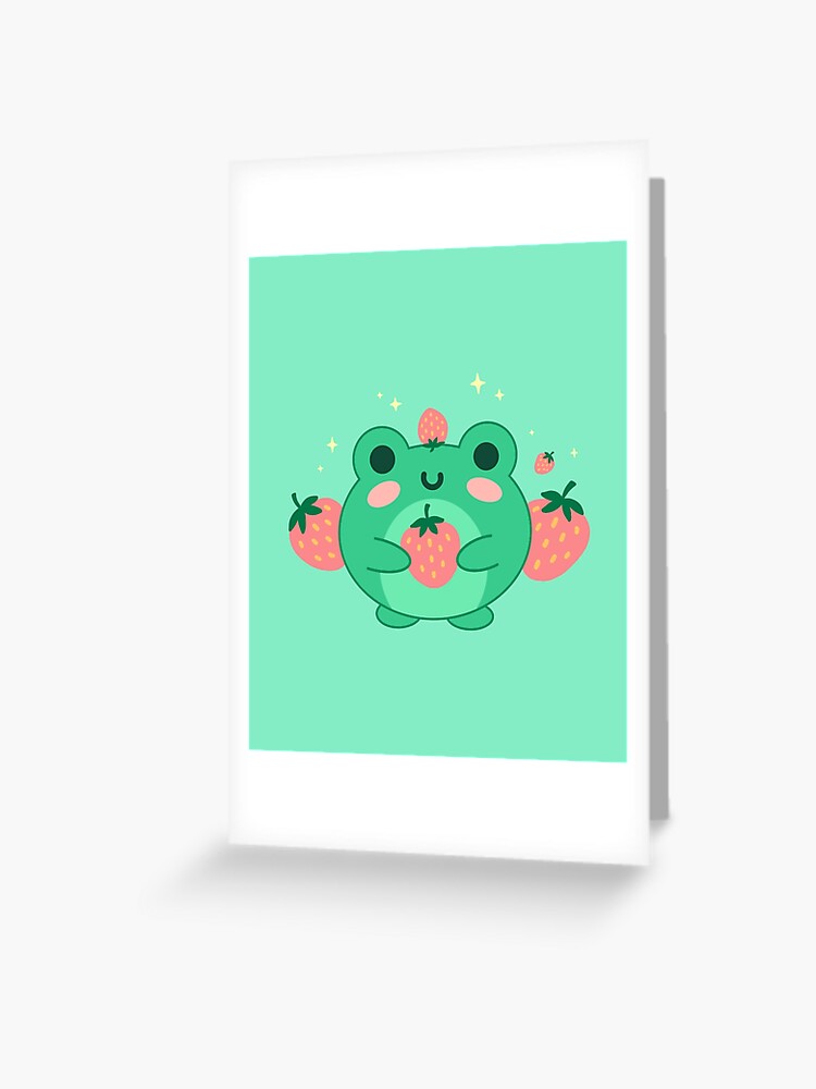 Cute Kawaii Frog in Strawberry Hat: Chubby Anime Toad Retro