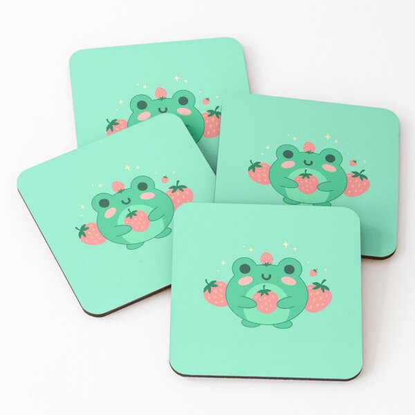 Item preview, Cute Kawaii Frog in Strawberry Hat: Chubby Anime Toad Retro Japanese Aesthetics and Edgy Kidcore Art in 90s Neon Green designed and sold by MinistryOfFrogs.