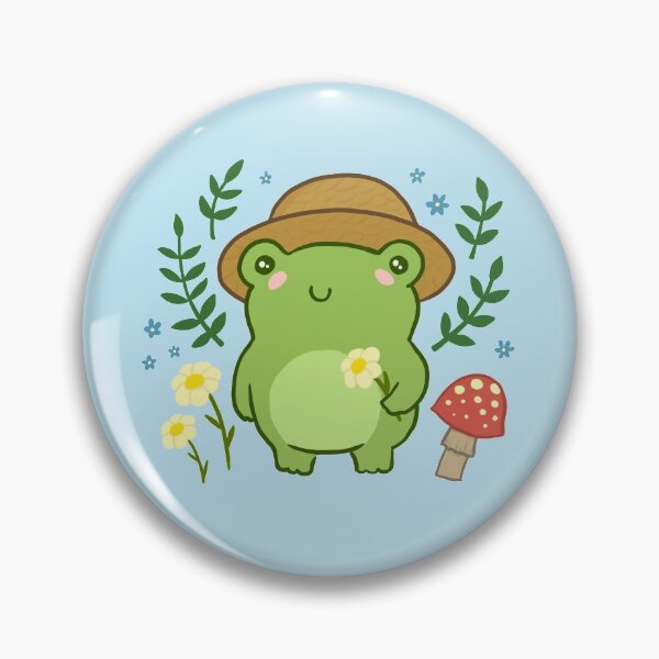 Item preview, Kawaii Aesthetic Green Frog with Gardener Hat: Funny Cottagecore Froggy, Nature Illustration with Mushroom Flower Blossoms designed and sold by MinistryOfFrogs.