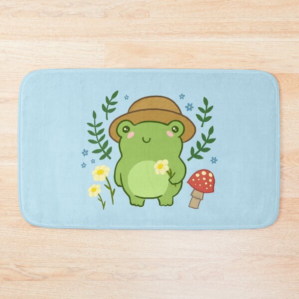 Item preview, Kawaii Aesthetic Green Frog with Gardener Hat: Funny Cottagecore Froggy, Nature Illustration with Mushroom Flower Blossoms designed and sold by MinistryOfFrogs.
