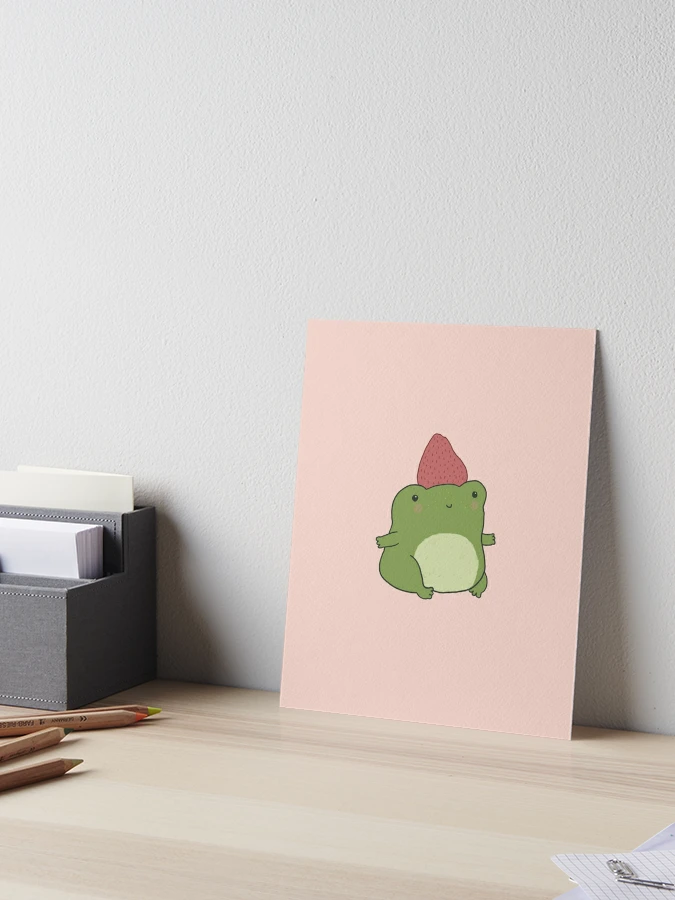 Green Strawberry Kawaii Frog with Pink Aesthetic Hat Digital Art