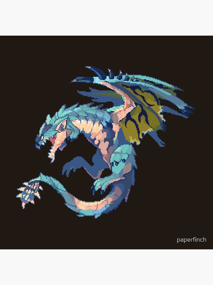 Thumbnail 4 of 4, Pillow, Huntable blue dragon monster designed and sold by paperfinch.
