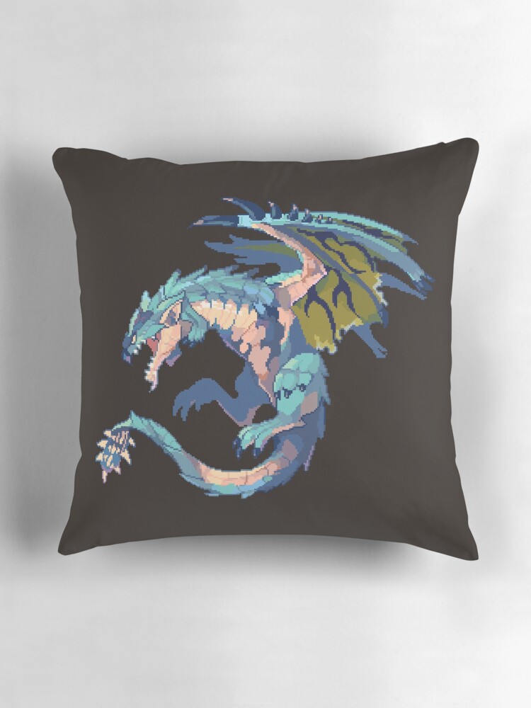Thumbnail 3 of 4, Pillow, Huntable blue dragon monster designed and sold by paperfinch.