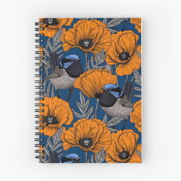 Item preview, Fairy wrens and orange poppy flowers designed and sold by Katerina Mitkova Kirilova.