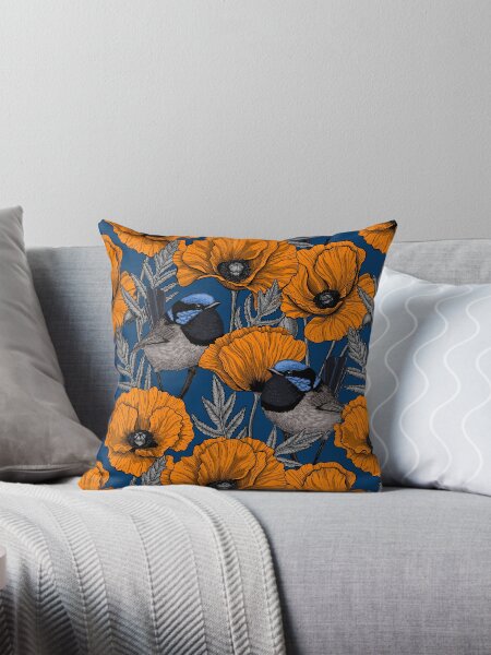Item preview, Fairy wrens and orange poppy flowers designed and sold by Katerina Mitkova Kirilova.