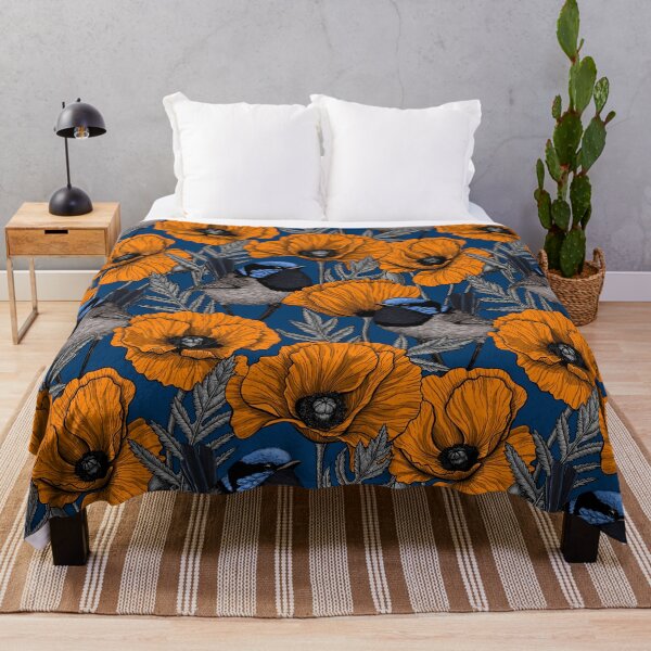 Item preview, Fairy wrens and orange poppy flowers designed and sold by Katerina Mitkova Kirilova.