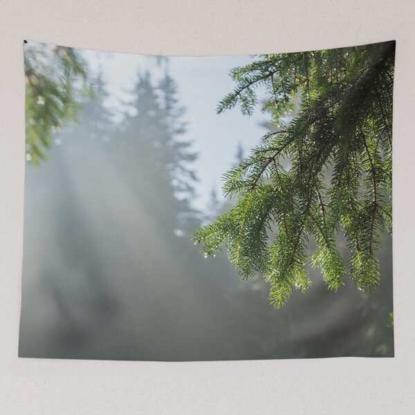 Item preview, Forest Bathing - Fog and Sunbeams Among Evergreen Pines designed and sold by Georgia Mizuleva.