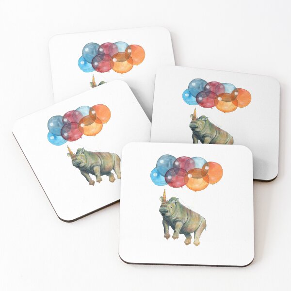 Item preview, Watercolor rhino flying with balloons designed and sold by CarolineJordaan.