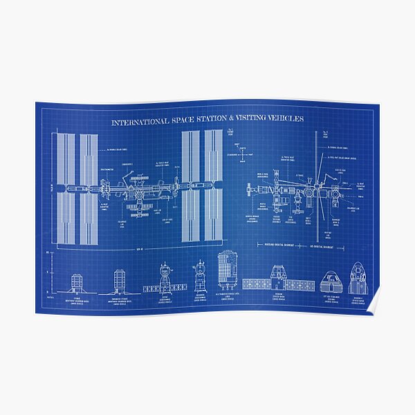 International Space Station (ISS) & Visiting Vehicles (Blueprint) Poster