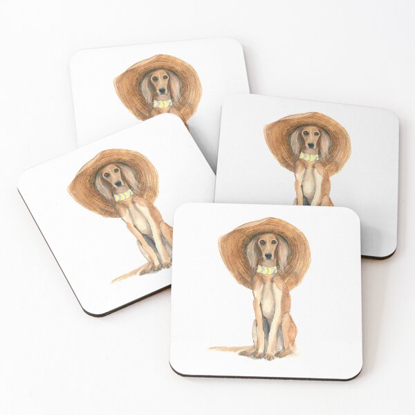 Item preview, Watercolor saluki greyhound wearing summer hat designed and sold by CarolineJordaan.