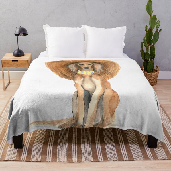 Item preview, Watercolor saluki greyhound wearing summer hat designed and sold by CarolineJordaan.