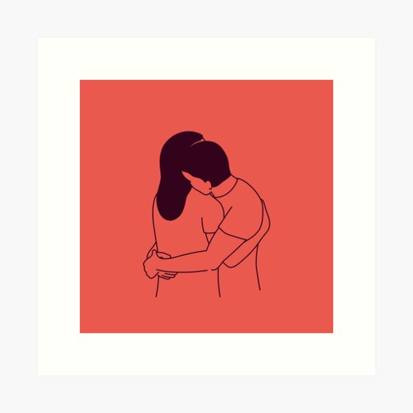 Couple Hugging Each Other. Holding Tight Together Art Print