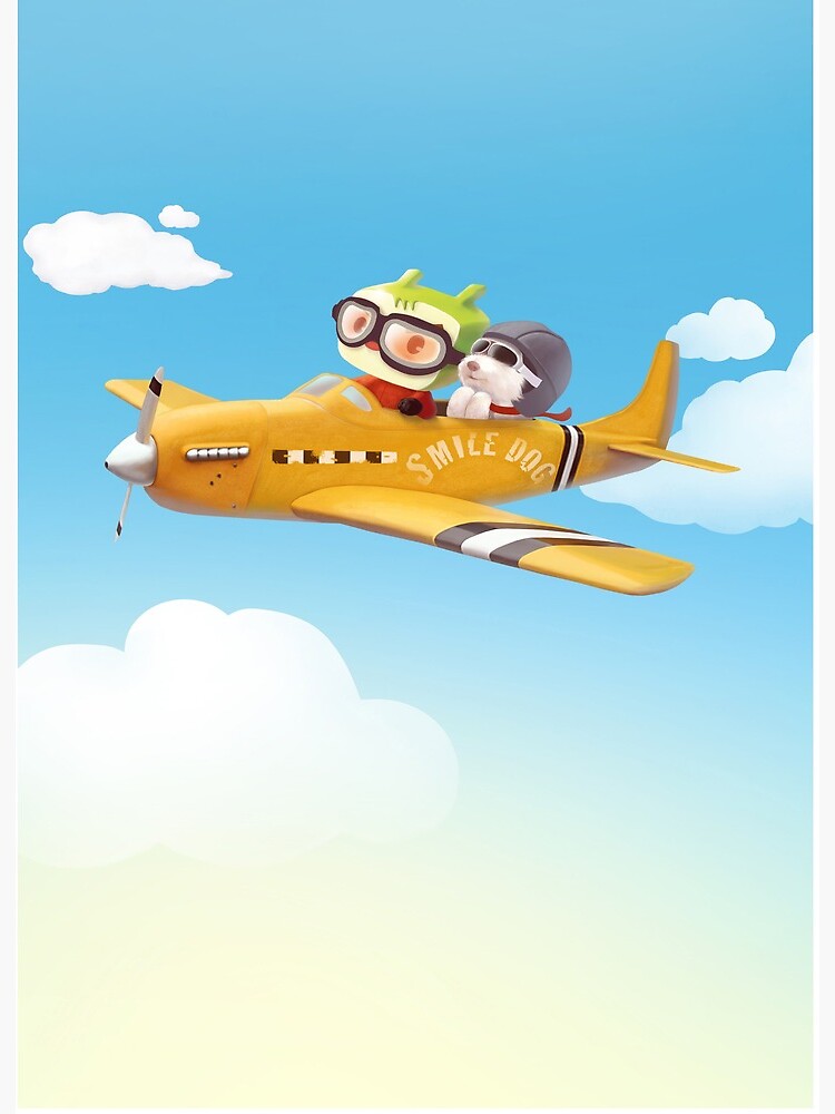 Little pilot and dog on a plane in the Sky Art Board Print for Sale by  zkozkohi